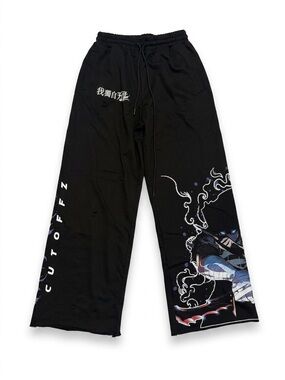 NWOT Black Graphic Wide-Leg Sweatpants with Anime Accent CUTOFFZ sung jin-woo
